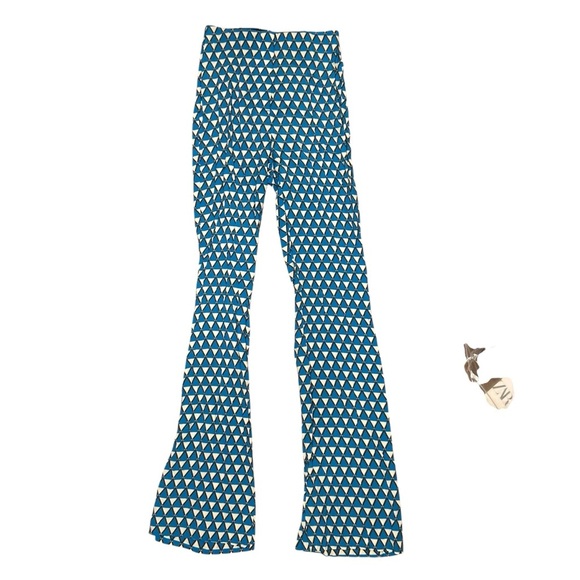 NWT Zara blue geometric satin set size XS shirt and pants flare 70a bloggers - Picture 10 of 14